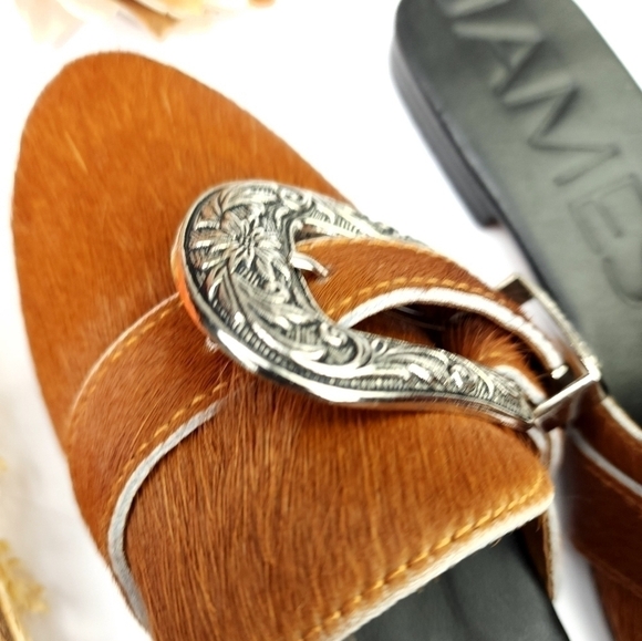 James Brown Calf Fur Slides Flats Sz 38 - Picture 8 of 10